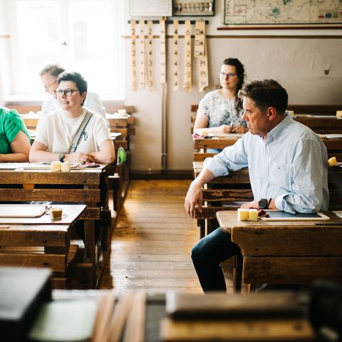 Vortrag im Klassenzimmer des Schulmuseums in Reckahn